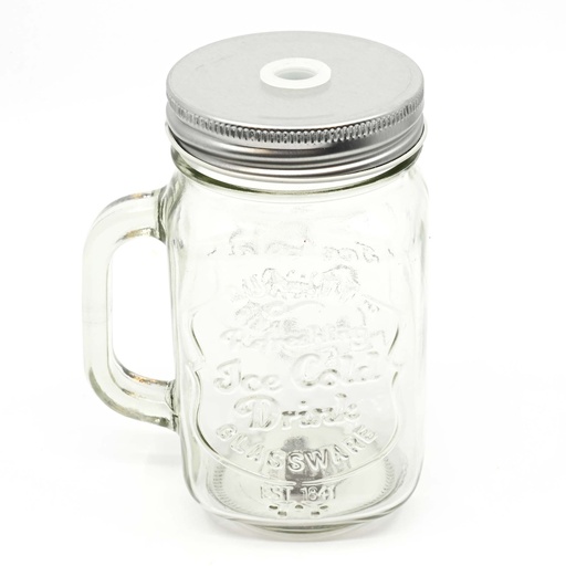 [20AC02] Glass Mug 0.4L + S/Steel Lid 12mm Hole
